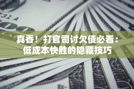武汉真香！打官司讨欠债必看：低成本快胜的隐藏技巧